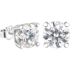 Moissanite Stud Earrings, 0.2-3ct Round Lab Grown Diamond Earrings for Women 18K White Gold Plated 925 Sterling Silver Earrings Moissanite Earrings for Men