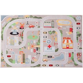 Lnrueg Playroom Rug 4 x 2.6ft, Soft Safe Crystal Velvet Floor Playmat with Non-Slip Backing, Early Education City Travel Theme Playing Pad, Machine Washable in Saudi Arabia
