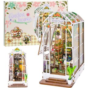 Book Nook Kits for Adults, Miniature House Dollhouse Kit for Teens, DIY Crafts for Adults, Bookshelf Decor Garden House with LED Light, Gifts for Family and Friends