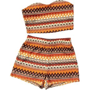 Verdusa Women's 2 Piece Outfits Printed Crop Tube Top High Waist Shorts Sets
