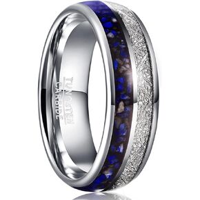 MEILING LINGMEI 8mm Tungsten Carbide Ring for Men Women Lapis Lazuli and Imitation Meteorite Inlay Wedding Band Domed Style Size 7-12