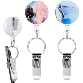 2 Pcs Retractable Pen Holder 25.6" Pull Heavy Duty Universal Lanyard Pencil Holder Retractable Pen Reel with Belt Clip Key Ring for Carpenters Nurses Workers Mechanics(Marble)