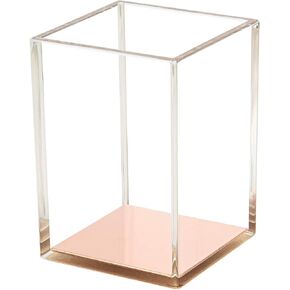 حامل أقلام من الأكريليك على شكل كوب/سطح المكتب، منظم تخزين فرش المكياج، صندوق علبة لطاولة المكتب، اللوازم المدرسية المكتبية، غرفة النوم المنزلية - قاعدة ذهبية وردية in Kuwait