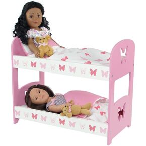 Emily Rose 18 inch Doll Furniture Bunk Bed & Accessories - Butterfly | 18" Doll Double Baby Doll Bunkbed, with Two Fluffy 3 PC Doll Bedding Sets | Compatible with American Girl Dolls