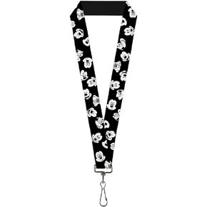 Buckle Down Lanyard-1.0-Mickey Mouse Expressions Scattered Black/WHI