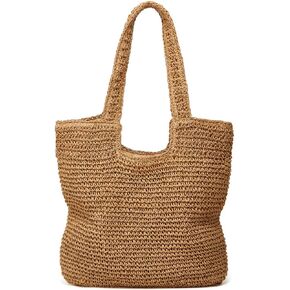 Straw Beach Bag for Women Classic Beach Tote Bag Handwoven Shoulder Bag Stylish Hobo Purses for Summer Vacation Travel