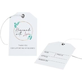 50 قطعة من علامات أسعار الملابس الورقية مع ثقوب وخيط، علامات تعليق لمتجر البيع بالتجزئة، علامات هدايا لتغليف الهدايا، الملابس، الفنون والحرف اليدوية، 2 × 3 بوصة (مصنوعة يدويًا بحب) in Kuwait