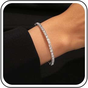 Cubic Zirconia Tennis Bracelet Silver Rhinestone Bangle Bracelet Crystal Open Cuff Bracelet Sparkle CZ Bridal Bracelet Jewelry for Women and Girls