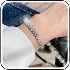 Cubic Zirconia Tennis Bracelet Silver Rhinestone Bangle Bracelet Crystal Open Cuff Bracelet Sparkle CZ Bridal Bracelet Jewelry for Women and Girls