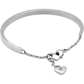 Jude Jewelers Stainless Steel Open Cuff Heart Charm Adjustable Size Bangle Bracelet