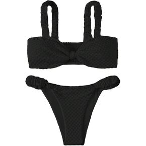 Milumia Women's 2 Piece Swimsuits Ruched Twist Front Bikini Sets Cheeky Swimwear