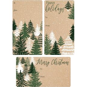 Evergreen Christmas Gift Tags, Self-Adhesive Stickers – 75 Labels, Holiday Gift Tags on Kraft