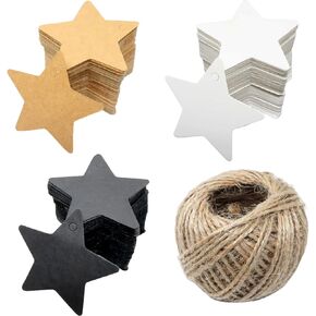 Honbay 300PCS Star Shaped Kraft Paper Gift Tags Hanging Blank Tags with Jute Twine String for Weddings Baby Shower Graduation Birthday Party Favors (3 Color)