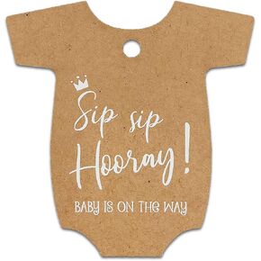 50 قطعة من ملابس الأطفال من Summer-Ray هدية لحفلات استقبال الأطفال، علامات شكر، Sip Sip Hooray Baby is on The Way (أسود)