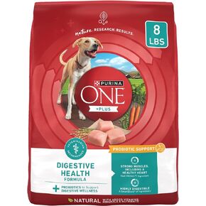 Purina One Plus Digestive Health Formula Dry Dog Food Natural with Added Vitamins, Minerals and Nutrients - (Pack of 4) 8 lb. Bags