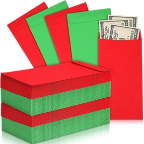Yeaqee 200 Pcs Christmas Cash Envelopes Self Adhesive 6.7x3.5 Inch Red and Green Envelopes 120 GSM Thick Money Envelopes for Cash Budgeting Tips Check Holiday Gift Cards Invitations Coin Tickets