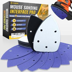 4Pcs Mouse Detail Sanding Interface Pad & 10Pcs Upgraded Ceramic Detail Sanding Disc for 5X Faster Sanding - Detail Sanding Pad with 5 Holes Foam Interface - Mouse Sander Sandpaper Backing Pad in Kuwait