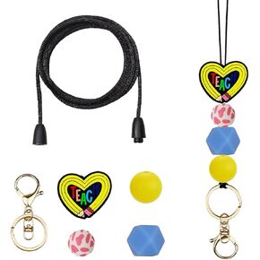 2PCS Teacher Lanyards for ID Badges and Keys Silicone Beads Breakaway Lanyard with Keychain for Women Nurse Employees Students Office Worker DIY(Heart+Flower)