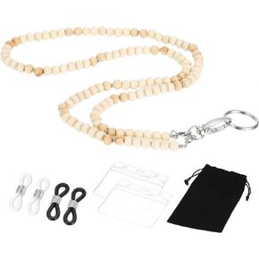 PATIKIL Badge Holder with Lanyards, 1 Set Detachable Neck Lanyard Keychain Beaded with ID Card Holder Accessories for ID Card Name Tag Badge Holders, Wood