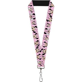Buckle Down Lanyard-1.0-Minnie Mouse Expressions Polka Dot Pink/Whit
