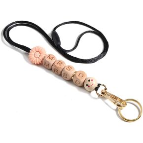 Personalized Teacher Lanyards for Id Badges, A-Z Initial Beaded Breakaway Lanyards for Employees Office Worker