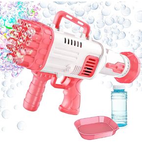 Bubble Machine Gun, Pink Bubble Gun with Bubble Solution, 32 Holes Bubbles Machine for Adults Kids, Summer Toy Gift for Outdoor Indoor Birthday Wedding Party - Pink Bubble Makers