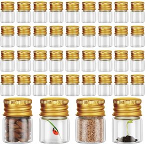 Tessco 100 Pcs 5 ml Mini Glass Bottles with Screw Caps Tiny Jars Empty Glass Vials with Aluminum Lids Small Powder Container for Cosmetic Sample Essential Oil Specimen DIY Craft Storage (Gold)