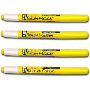G.T. Luscombe Company, Inc. Accu-Gel Bible Highlighter, Bible Study, No Bleed Solid Gel, No Smearing or Fading, Long Lasting, Bright Translucent Color Dry Marker, Yellow, Pack of 4