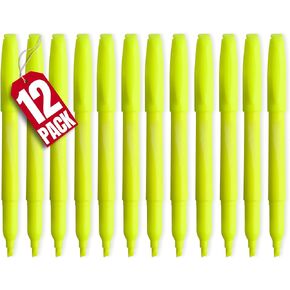1InTheOffice Yellow Fluorescent Highlighters Pen Style, 12 Pack
