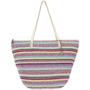 The Sak Faye Tote in Crochet, Double Shoulder Straps, Eden Stripe