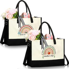 Sanwuta 2 Pcs Christian Gifts for Women Religious Gift for Women Initial Canvas Tote Bag Inspirational Gifts for Mom Coworker(Rainbow)