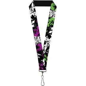 Buckle-Down Lanyard Joker Smiling Harley Quinn Eyes Splatter Black Purple Green, 22" x 1" (LY-1.0-WJK068)