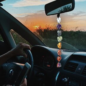 Valentines Gifts for her Rose Quartz Tumble car Hanging Gemstones Healing Window Ornament for Reiki Healing Balancing Crystals Tassel Wall Hanger Spiritual Meditation Decoration Good Luck |10"