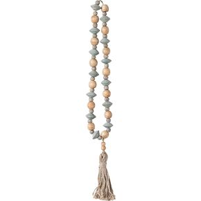 Creative Co-Op Blue & Grey Abaca Wood Bead Strand with Tassel