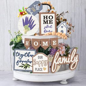 11 Pcs Farmhouse Tiered Tray Decor Home Wood Sign Rustic Home Sweet Home Family Wooden Beads Tiered Tray Decorations Set for Home Kitchen Table
