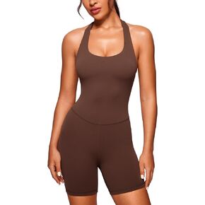 CRZ YOGA Butterluxe Halter Backless Athletic Rompers for Women Workout Bodycon One Piece Shorts Jumpsuit with Pads