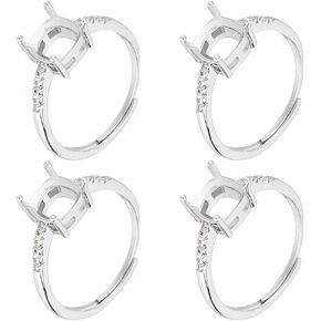 Beebeecraft 1 Box 4Pcs Prong Ring Blanks Sterling Silver Plated Cubic Zirconia Adjustable 4 Claw Prong Ring Settings Finger Ring Components for Jewellery Making Kit Findings DIY Crafts