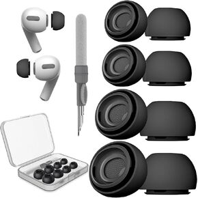 [4 Pairs] W&Y Anti Slip Ear Tip Replacement with Noise Reduction Hole for Airpod Pro and 2nd Generation, Comfortable Silicone Earplugs with Storage Case, Cleaning Kit, 4 Sizes (XS/S/M/L) - White
