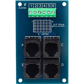 RJ11 Breakout Board 6P6C Jack 4 Way Buss Board with 3.81mm / 0.15" Screw Terminal