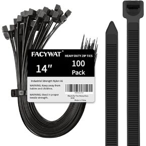 Black Zip Ties Heavy Duty 14 Inch (100 Pack) Large Zip Ties With 200 LBS Tensile Strength Big Long Cable Ties for Outdoor Use
