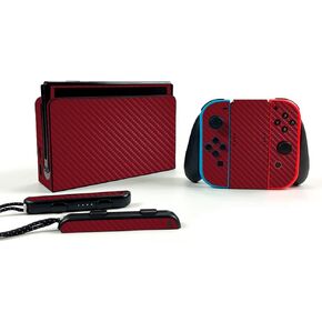 MightySkins Carbon Fiber Skin Compatible with Nintendo Switch OLED - Solid Burgundy | Protective, Durable Textured Carbon Fiber Finish | Easy to Apply | Made in The USA