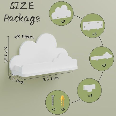 Cloud Shelves for Kid’s Room Nursery Wall Deor Set of 3, White Cloud Bookshelf Floating Shelf, Small Figure Shelf Wall Mounted, Cute Decorative Cloud Floating Shelf for Toys, Plants & Storage in Saudi Arabia