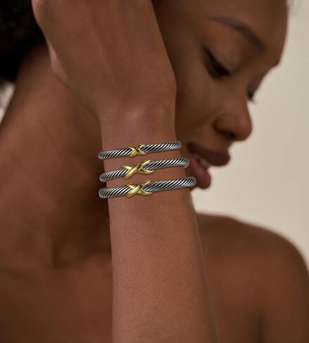 Thick Cable Bracelet for Women, Fashion Two Tone Gold Knot Cuff Mixed Metal Dupes Bracelet Adjustable Bangle Jewelry Gifts for Her in Saudi Arabia