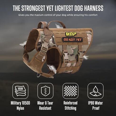 سرج للكلاب بدون سحب - سرج تكتيكي للكلاب - سترة عسكرية للكلاب مع مشابك معدنية قابلة للتعديل، سترة تدريب على المشي لمسافات طويلة للحيوانات الأليفة - سرج للكلاب الكبيرة، كلب الخدمة، مموه in Kuwait