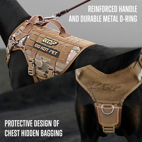 سرج للكلاب بدون سحب - سرج تكتيكي للكلاب - سترة عسكرية للكلاب مع مشابك معدنية قابلة للتعديل، سترة تدريب على المشي لمسافات طويلة للحيوانات الأليفة - سرج للكلاب الكبيرة، كلب الخدمة، مموه in Kuwait