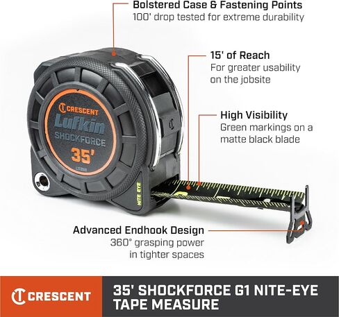 Lufkin Crescent 1-3/16" x 5m/16' Shockforce G1 Dual Sided Tape Measure - L1116CME in Saudi Arabia