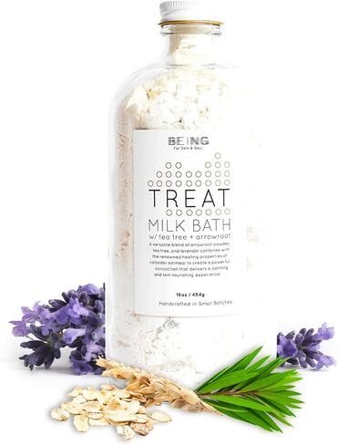 علاج حمام الحليب - نقع اللافندر والشوفان المهدئ - طبيعي بالكامل، نباتي، مصنوع يدويًا بالزيوت العطرية العضوية لترطيب غني بالمعادن، والاسترخاء المهدئ والنوم المريح in Kuwait