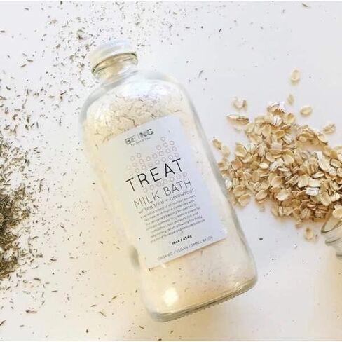 علاج حمام الحليب - نقع اللافندر والشوفان المهدئ - طبيعي بالكامل، نباتي، مصنوع يدويًا بالزيوت العطرية العضوية لترطيب غني بالمعادن، والاسترخاء المهدئ والنوم المريح in Kuwait