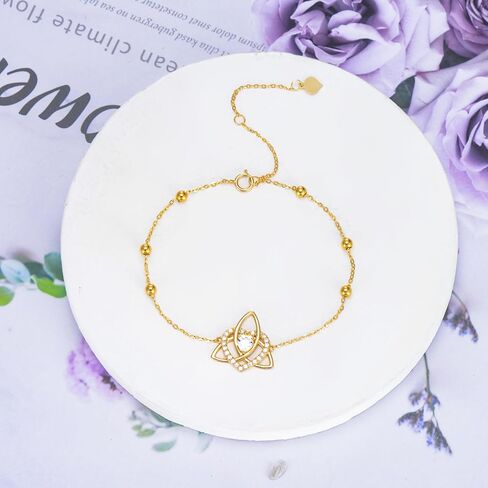 سوار سلتيك من الذهب الحقيقي عيار 14 قيراط للنساء - سوار بعقدة سلتيك على شكل قلب 14 قيراط من الذهب الأصفر بعقدة سلتيك ترينيتي in Kuwait