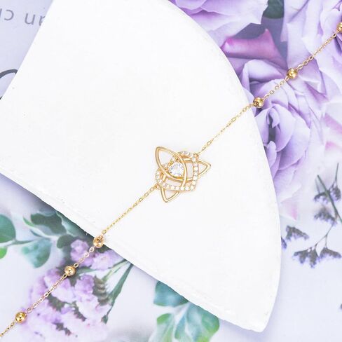 سوار سلتيك من الذهب الحقيقي عيار 14 قيراط للنساء - سوار بعقدة سلتيك على شكل قلب 14 قيراط من الذهب الأصفر بعقدة سلتيك ترينيتي in Kuwait